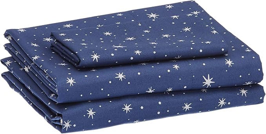Amazon Basics Kid's Soft Easy-Wash Microfiber 3-Piece Sheet Set, Machine Washable, Twin, Navy Galaxy