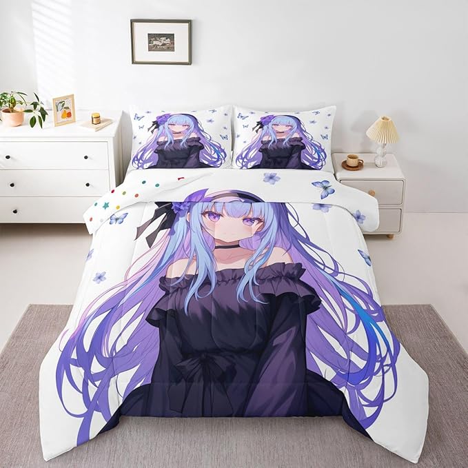 Erosebridal 3D Anime Girl Comforter Set, Kawaii Decorations Bedding Comforters & Sets, Preppy Duvet Set King
