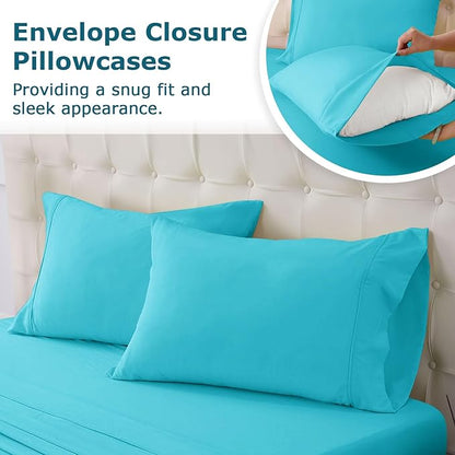 Twin Size Bed Sheet Set - 3 Piece Soft Microfiber Sheets with Deep Pockets, Cooling Technology, and Wrinkle-Free Pillowcase. Hotel-Quality, Durable Bedding, Capri Blue