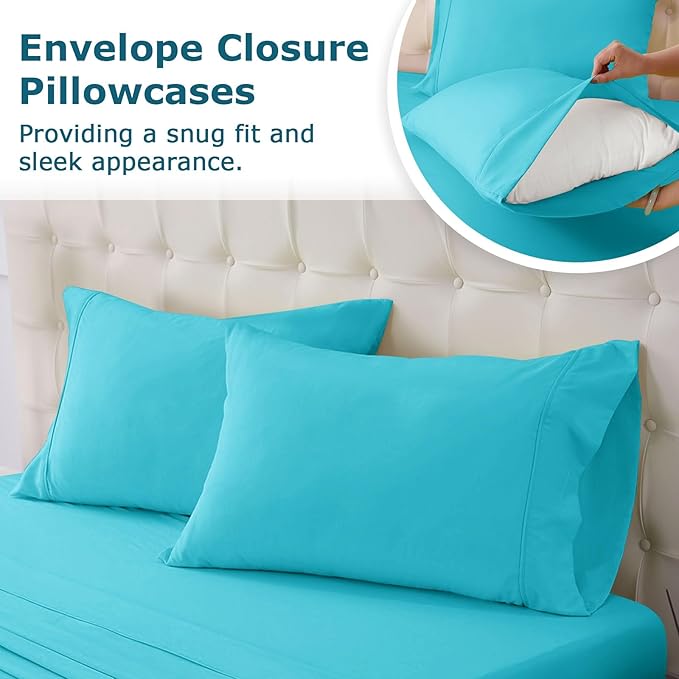 King Size Bed Sheet Set - 4 Piece Soft Microfiber Sheets with Deep Pockets, Cooling Technology, and Wrinkle-Free Pillowcase. Hotel-Quality, Durable Bedding, Capri Blue