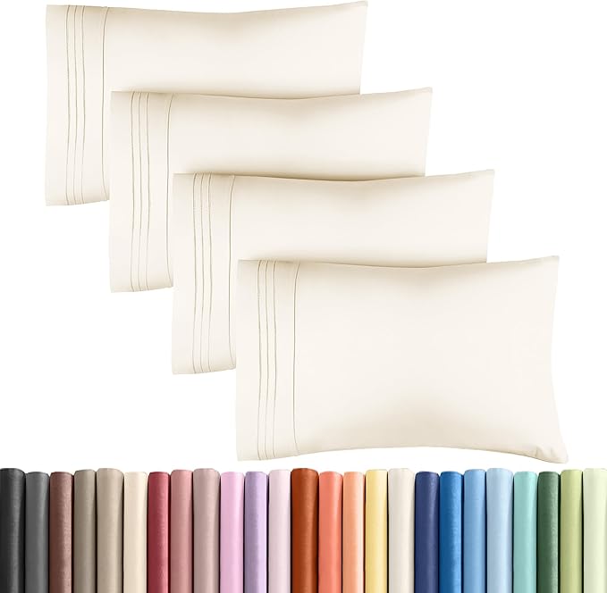 King Pillow Cases Set of 4 - Ultra Soft Hotel Quality Pillowcase Covers - Comfy, Cozy & Wrinkle Free - Shrinkage, Stain & Fade Resistant - Machine Washable Pillow Protectors - 4 Piece Set - Off White