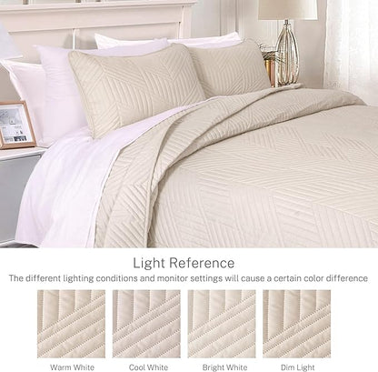 Exclusivo Mezcla California King Quilt Bedding Set, Lightweight Brich Beige Oversized King Bedspreads Soft Modern Geometric Coverlet Set for All Seasons (1 Quilt and 2 Pillow Shams)