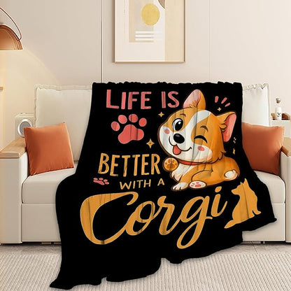 Corgi Blanket Super Soft Warm Fluffy Fleece Flannel Dog Animal Throw Blanket Cozy Fuzzy Plush Stuff Bedding Blankets Gifts for Women Kids Boys Girls Adults 60"X50"
