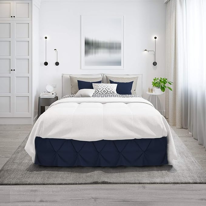 Nestl Navy Blue Twin Bed Skirt - Pinch Pleat, 14" Drop, Premium Microfiber