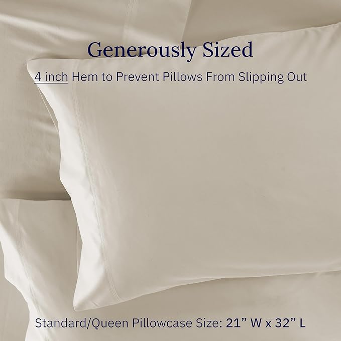 California Design Den Premium Standard/Queen Size Pillow Cases Set of 2-600 Thread Count Sateen, Natural 100% Cotton Pillow Cover, Crisp, Durable Bedding - Soft Linen