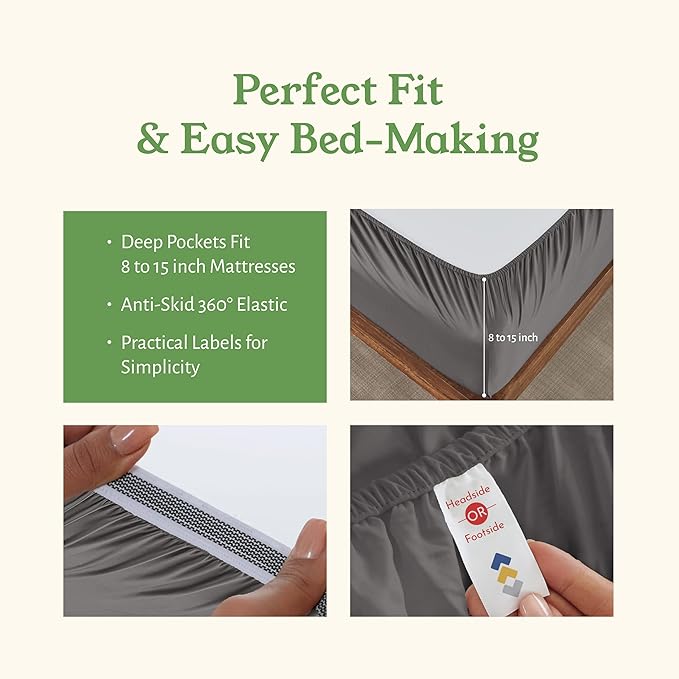 California Design Den King Bed Sheets Set - Soft 100% Organic Cotton Sheets with Deep Pockets, Crisp Percale, Breathable and Durable Bedding Set - Grey