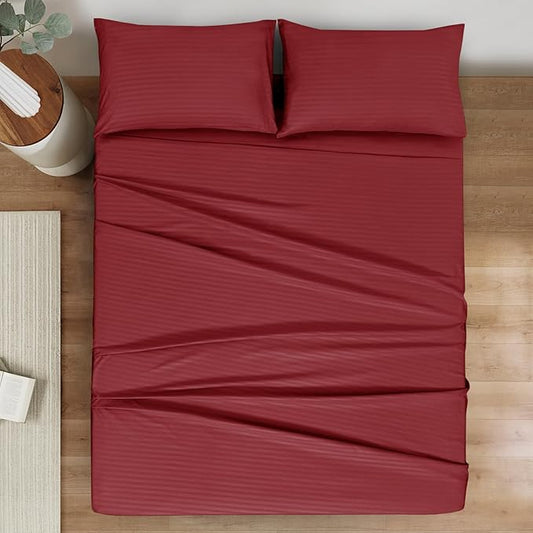 Mejoroom Striped Full Size Sheets – Extra Soft Full Size Bed Sheets - 16inches deep Pocket Full Sheet Set, Breathable, Wrinkle, Fade and Stain Resistant - 4 Piece (02-Burgundy)