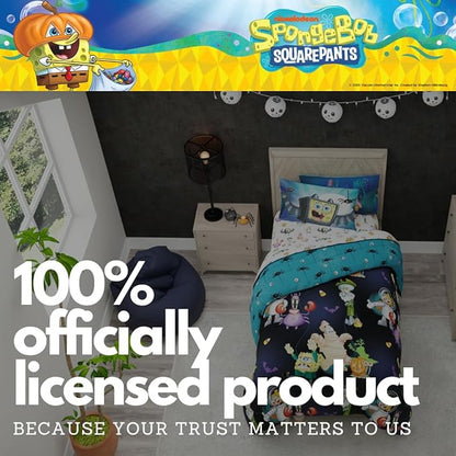 Spongebob Squarepants Kids Halloween Bedding 5 Piece Super Soft Cozy Reversible Comforter and Sheet Set with Sham, Twin, (Officially Licensed Product) by Franco