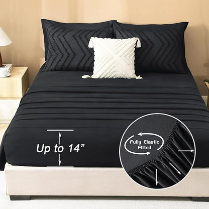 Litanika Black King Size Comforter Set with Sheets - 7 Pieces Bed in a Bag King Tufted Complete Bedding Sets with Comforter, Sheets, Pillowcases & Shams