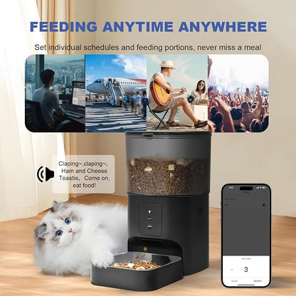2.4G/5G Automatic Cat Feeder, 4L WiFi Food Dispenser with 10s Voice Recorder, Pet Feeder up to 10 Meals per Day, Timed Cat Feeder with Dry Food Sealed Ring
