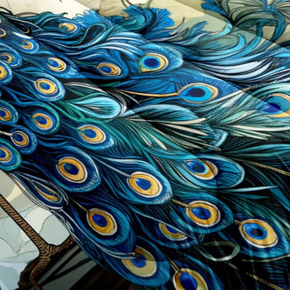 Blue Peacock Comforter Set King Size Bird and Floral Bedding Set Animal Feather Bedding Sets Victorian Style Flower Birds Comforters Soft Down Alternative Comforter Sets for All Season