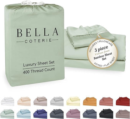 Bella Coterie Luxury Bamboo Viscose Twin XL Size Sheet Set | 100% Organically Grown | Ultra Soft | Cooling for Hot Sleepers | 18" Deep Pocket [Sea Glass]