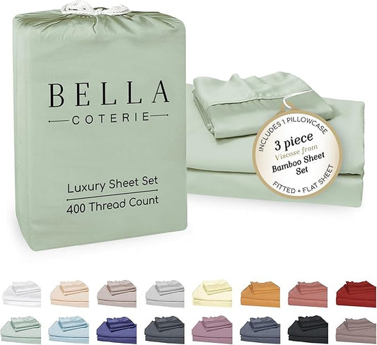 Bella Coterie Luxury Bamboo Viscose Twin XL Size Sheet Set | 100% Organically Grown | Ultra Soft | Cooling for Hot Sleepers | 18" Deep Pocket [Sea Glass]
