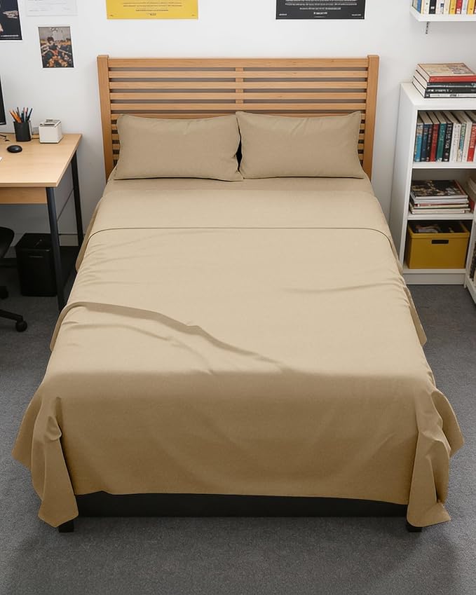 Full XL Bed Sheet Set - 4 Piece Extra Long Extended Full XL Sheets - Ultra Soft, Breathable & Cooling - Fits 8" to 16" Mattress with Deep Pockets - 54" x 80" - Wrinkle & Fade Resistant - Heathered Tan