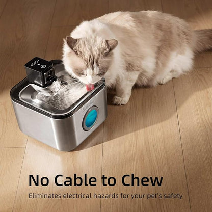 Wireless Cat Water Fountain Stainless Steel, 135oz/4L | Cordless Design, Motion Sensor, 4000mAh Battery Operated Pet Fountain, 3 Water Modes, 20dB Quiet Pump, Multi-Filtration