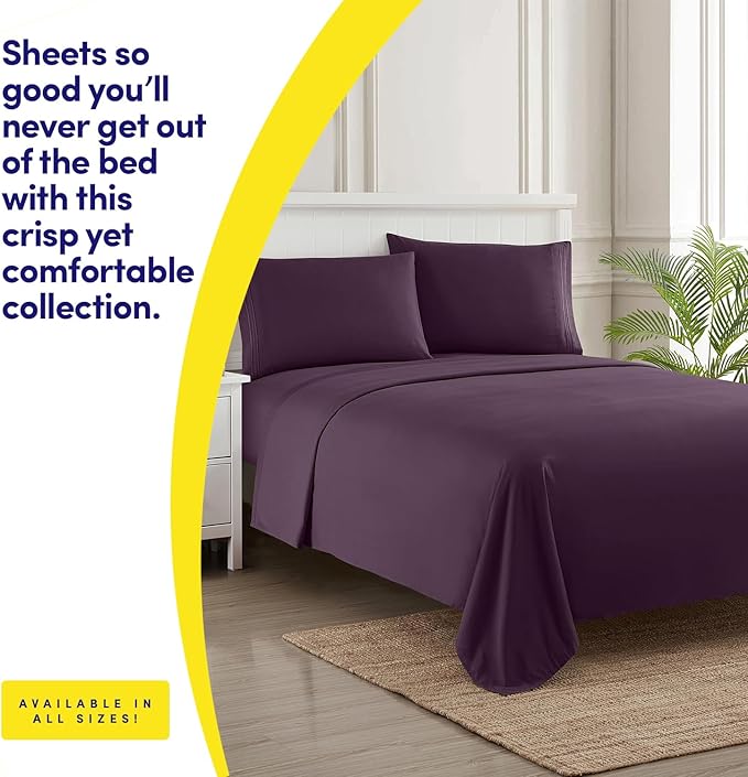 1500 Supreme Collection Bed Sheet Set - Extra Soft, Elastic Corner Straps, Deep Pockets, Wrinkle & Fade Resistant Hypoallergenic Sheets Set, Luxury Hotel Bedding, Queen, Purple