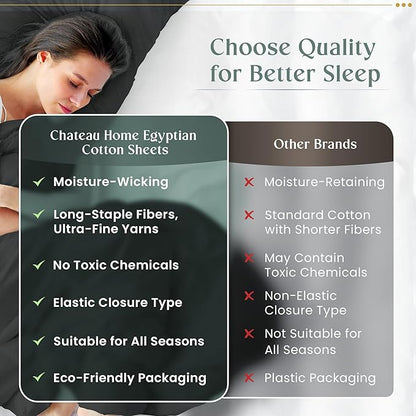 Egyptian Cotton Sheets Queen Size 800 Thread Count, 100% Cotton Queen Sheet Set — Deep Pocket Fitted 15", Sateen Weave, No Pill, Soft Cooling Charcoal 4 Piece Sateen Bed Set, OEKO-TEX Certified