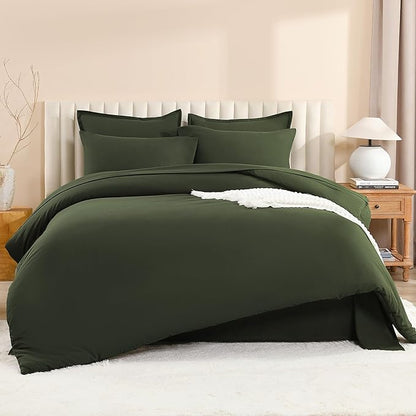 Litanika Oversized Queen Size Comforter Set Olive Green - 7 Pieces Bed in a Bag Oversized Beddding Sets, Solid Lightweight Bed Set with Comforter, Sheets, Pillowcases & Shams