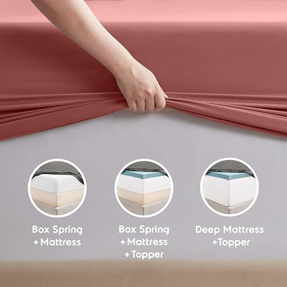 Nestl Queen Sheet Set - Luxury 1800 Ultra-Soft Microfiber Bed Sheets - Double Brushed - Deep Pockets - Easy Fit - 4 Piece Set - Bedding Sheets & Pillowcases (Queen, Pink Clay)