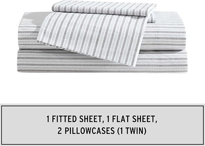 Eddie Bauer - Twin Sheet Set, Cotton Percale Bedding Set, Super Soft and Bedding Set, Oeko-Tex Certified (Ticking Stripe Grey, Twin)