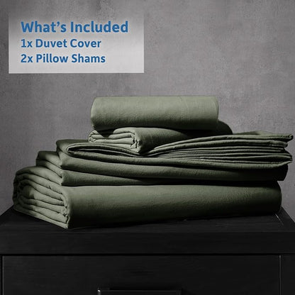 Nestl Twin Duvet Cover Set - Soft Prewashed Olive Green Duvet Cover Twin/Twin XL, 2 Piece, with Zipper Closure, 1 Duvet Cover 68x90 inches and 1 Pillow Sham