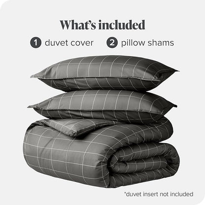 Bare Home Bedding Duvet Cover Queen Size - Premium 1800 Super Soft Collection - Lightweight, Duvet Cover - Soft Textured Bedding (Queen, Grid - Grey/White)