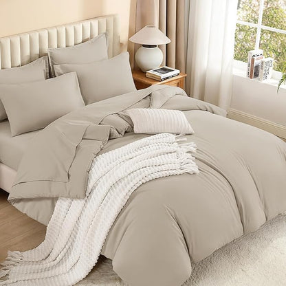 Litanika Twin/Twin XL Size Comforter Set Oatmeal - 5 Pieces Bed in a Bag Twin/Twin XL Bedding Comforter Sets, Solid Lightweight Bed Set with Comforter, Sheets, Pillowcase & Sham