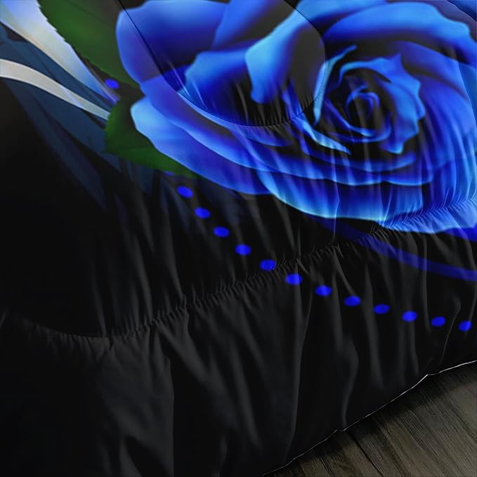 Wolf Bedding Set King Size,Blue Rose King Size Comforter Set,King Size Wolf Comforter Bed Set,King Quilt Bedding Set Rose,Wolf Bedding Set King Size Animal Print Comforter Set