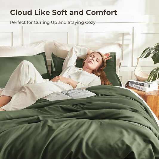 Litanika Comforters Twin XL Size Olive Green, 2 Pieces Lightweight Solid Bedding Set & Collections, All Season Fluffy Bed Set (68x92 Inches Comforter & 1 Pillowcase)