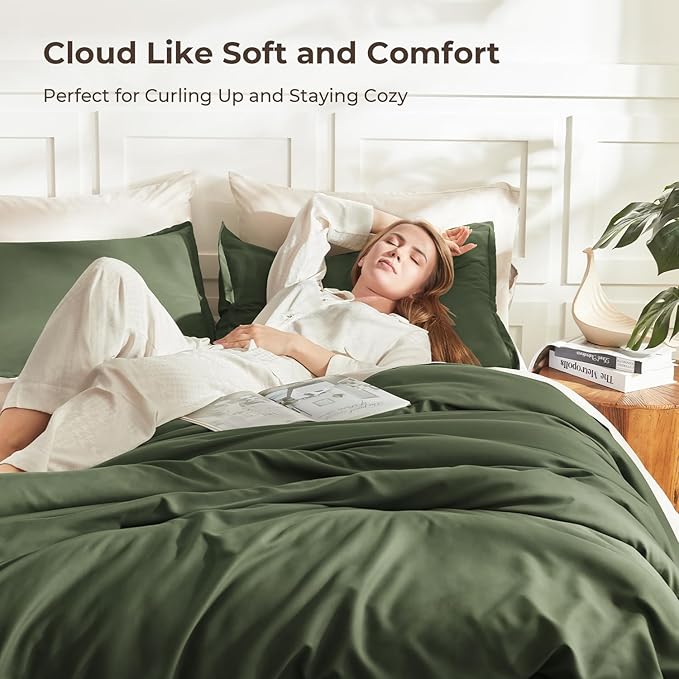 Litanika Oversized King Comforters Olive Green Super King Size, 3 Pieces Lightweight Solid Bedding Comforter Set, All Season Fluffy Bed Set (120x120In Comforter & 2 Pillowcases)