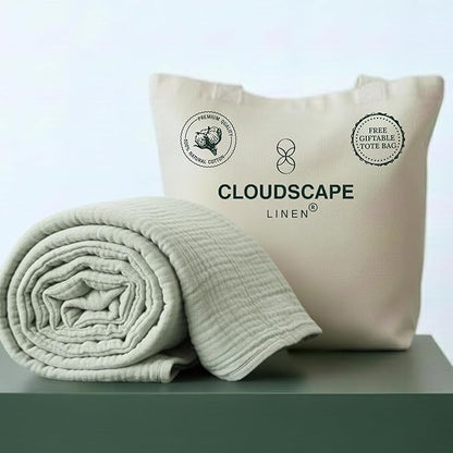 CLOUDSCAPE 100% Cotton Muslin Throw Blanket for Adults - 4 Layer 50x70 Oversized Breathable Gauze Bedding, All Season Spring Gifting, Cozy Lightweight Throw for Sofa, Couch, Home Decor - Seafoam