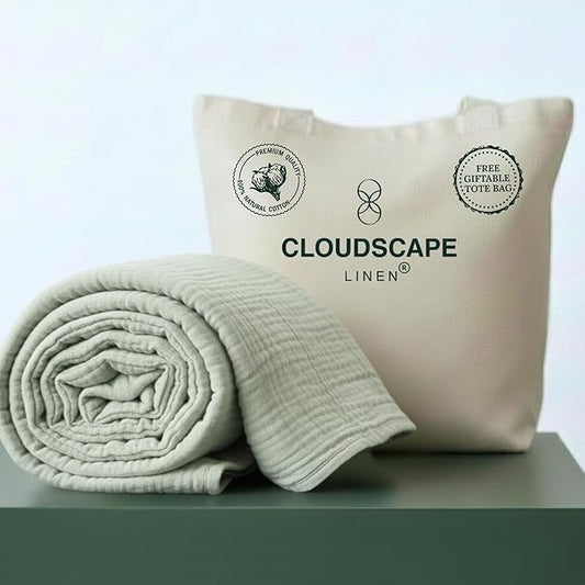 CLOUDSCAPE 100% Cotton Muslin Throw Blanket for Adults - 4 Layer 50x70 Oversized Breathable Gauze Bedding, All Season Spring Gifting, Cozy Lightweight Throw for Sofa, Couch, Home Decor - Seafoam