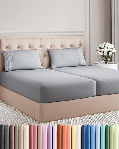 Split King Size 5 Piece Sheet Set - Comfy Breathable & Cooling Bed Sheets Set - Hotel Luxury Bedding for Women, Men, Kids, Teens, Boys & Girls - Deep Pockets and Wrinkle Free - Oeko-Tex - Steel Blue