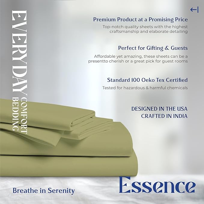 Mayfair Linen 100% Organic Cotton Sheets Full Size - 4 PC Organic Cotton Full Size Percale Weave Sheet Set, Soft, Cooling, Crisp & Breathable, 16" Deep Pocket Hotel Quality Bedding Set - Sage Green