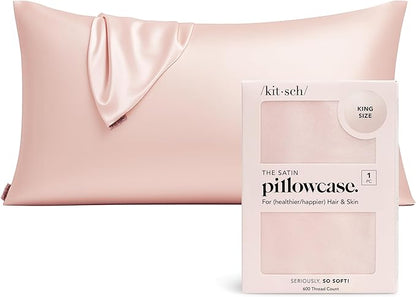 Kitsch Satin Pillowcase with Zipper for Hair & Skin - Softer Than Silk Pillow Cases, Smooth Cooling Satin Pillow Case, Wrinkle-Free, Machine Washable - King Size Satin Pillow Case (19x36) - Blush
