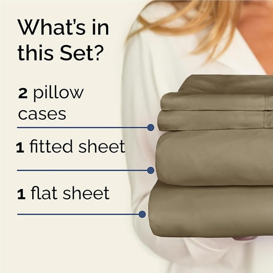 Twin XL 4 Piece Sheet Set - Comfy Breathable & Cooling - Ultra Soft Hotel Luxury Bedding Set w/ 8-16 Inch Deep Pockets - 1 Flat & 1 Fitted Sheet & 2 Pillowcases - Wrinkle Free and Easy Care - Khaki