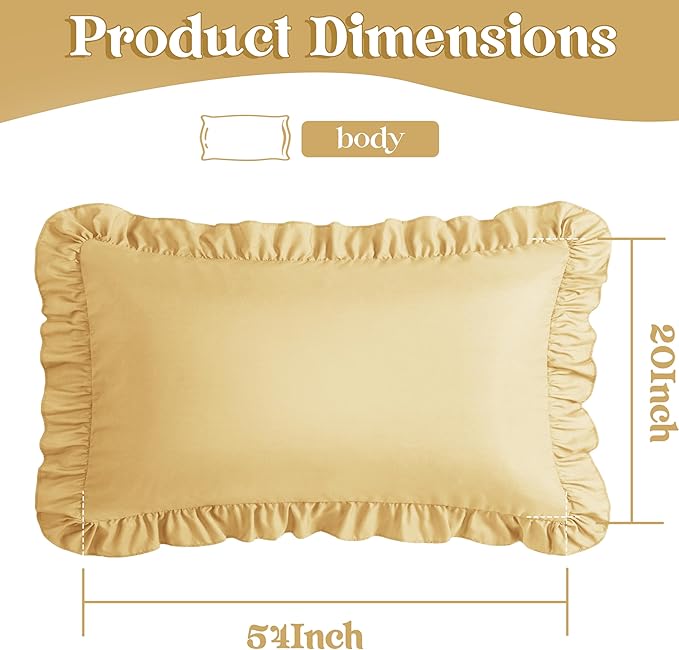 KKJIAF Ruffle Body Pillow Cases Set of 1, Ruffled Pillow Covers with Envelope Closure, Wrinkle Resistant Ruffled Long Pillow Shams 20" x 54", Gold