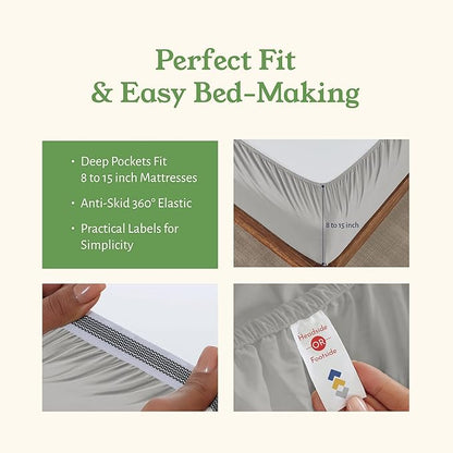 California Design Den Queen Bed Sheets - Soft 100% Organic Cotton Sheets with Deep Pockets, Crisp Percale, Breathable and Durable Bedding Set - Light Grey