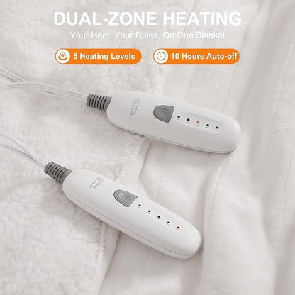 Queen Electric Blanket 84''X90'' Dual Control Heated Blanket - Soft Silky Plush Heating Blanket with 5 Heating Level & 10 Hour Auto Off, ETL Certified & Machine Washable for Grandma Gifts(Cream)