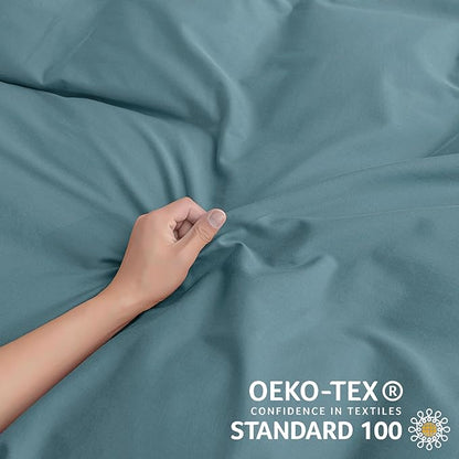JELLYMONI Cotton Duvet Cover Full Size - Grayish Blue Comforter Cover with Button 100% Washed Cotton 3PCS Breathable Soft Solid Bedding Set Duvet Cover 80×90in & 2 Pillowcases (NO Comforter)