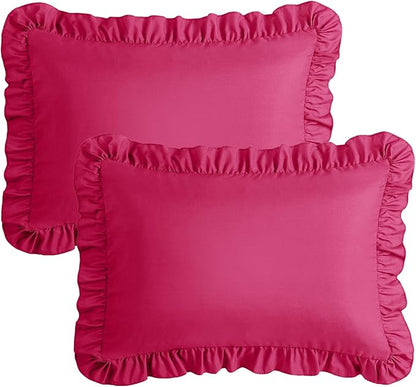 KKJIAF Ruffle Pillow Cases King Size Set of 2, Ruffled Pillow Covers with Envelope Closure, Wrinkle Resistant Ruffled Pillow Shams 20" x 36", Hot Pink