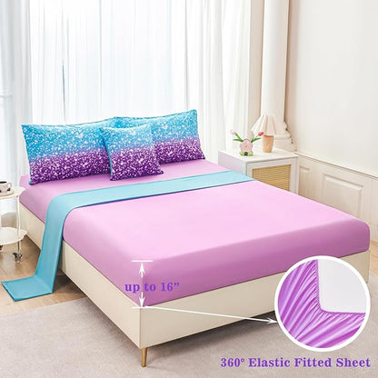 RYNGHIPY Blue Purple Girls Bedding Set 3D Colorful Galaxy Starry Comforter Sets for Girls Kids Twin Lightweight Soft Rainbow Bed in A Bag