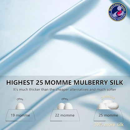 ZIMASILK 25 Momme 100% Pure Mulberry Silk Pillowcase for Hair and Skin Care, Highest Grade 6A Pillow Cases for Women, Long-Lasting Durablity, Gift for Women Men, 1Pc (Queen 20"x30", Light Blue)