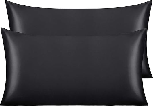 NTBAY 2 Pack Satin King Pillowcases for Hair and Skin, Luxurious and Silky Pillow Cases with Envelope Closure, 20x40 Inches, Black