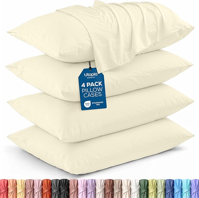 Utopia Bedding Queen Pillowcases - 4 Pack - Envelope Closure - Soft Brushed Microfiber Fabric - Shrinkage and Fade Resistant Pillow Covers Queen Size 20 X 30 Inches (Queen, Ivory)