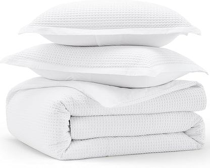 Bedsure Cotton Duvet Cover Set - 100% Cotton Waffle Weave Bright White Duvet Cover Oversized King Size, GentleSoft™ and Breathable Bedding Set for All Season, 3 Pieces, 120"x98"