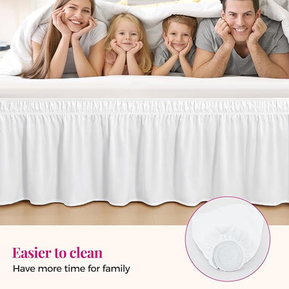 RIMELA Bed Skirt Queen Size Bright White 15 Inch Drop, Wrap Around Elastic Bedskirt, Dust Ruffle for Adjustable Bed Base Soft Durable Fabric Machine Washable Easy to Install Bed Skirts