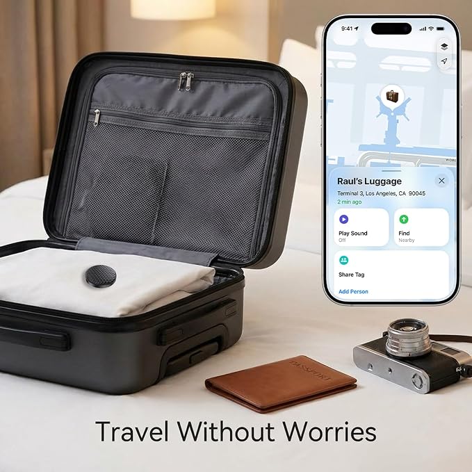 Mini GPS Tracker for Vehicles No Subscription (iOS Only) - 2 Pack | Car Tracker Tag with Audio, Hidden Tracking Device Work with Find My for Kids, Dogs, Key, Luggage