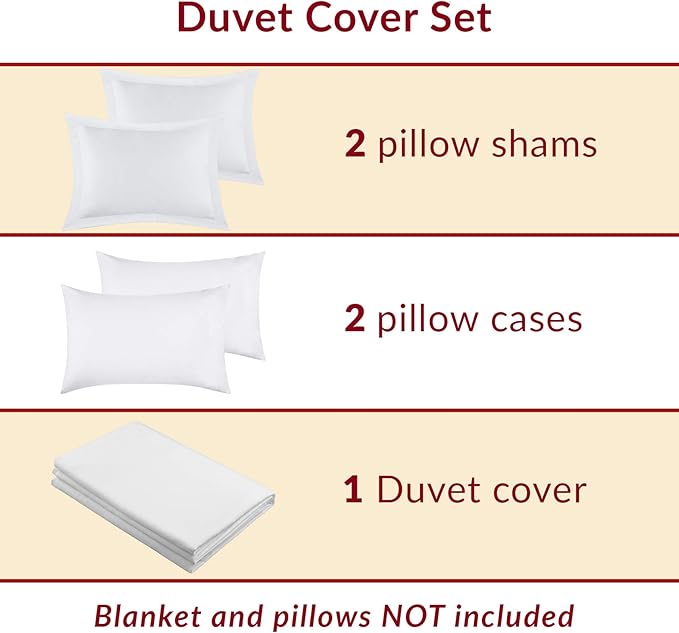 Mellanni Duvet Cover Set - 5 PC Iconic Collection Bedding Set - Hotel Luxury, Extra Soft & Cooling - Microfiber - Button Closure and Corner Ties (Full, White)