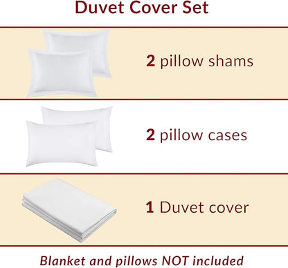 Mellanni Duvet Cover Set - 5 PC Iconic Collection Bedding Set - Hotel Luxury, Extra Soft & Cooling - Microfiber - Button Closure and Corner Ties (Full, White)
